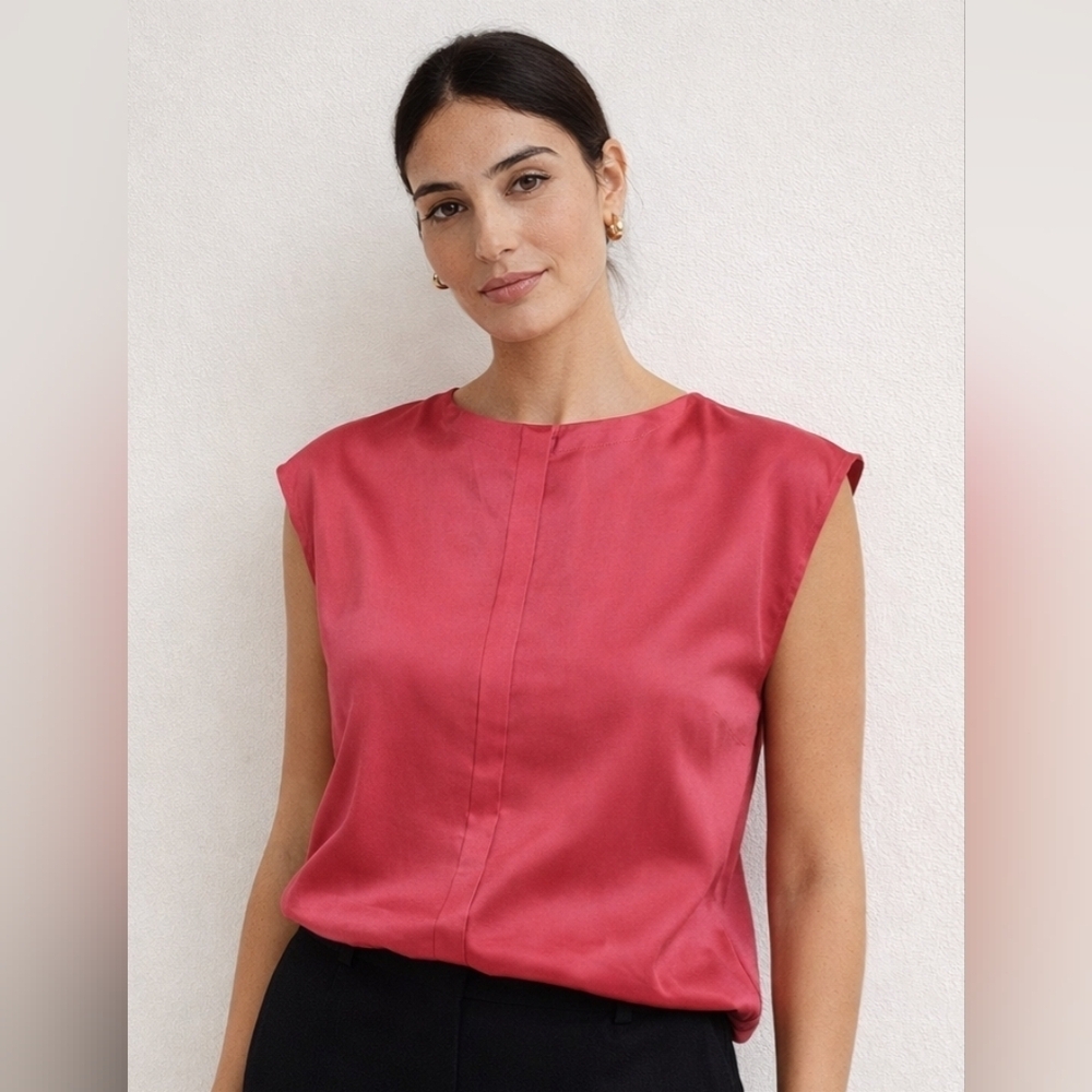 Mango Sleeveless Blouse Coral Pink XS Minimalist Sleeveless Chic Office Career